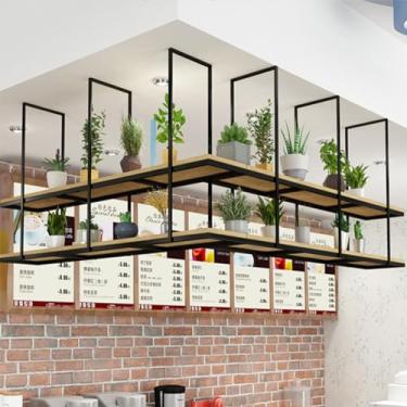 Imagem de Prateleira de teto moderna de 2 camadas - Suporte flutuante para exibição para casa, cozinha e bar - Organizador versátil para flores, vinho e itens decorativos (110 x 30 x 80 cm)