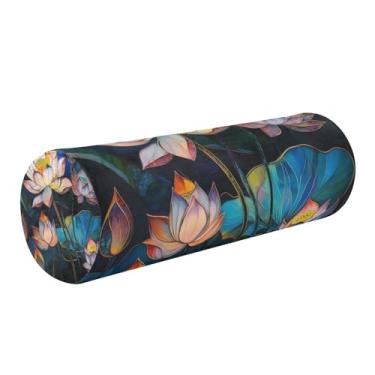 Imagem de Burbuja Almofada de rolo redondo de cilindro de lótus para alívio da dor no pescoço, almofada de viagem cervical de espuma viscoelástica com capa lavável removível para cama, cabeça e pernas traseiras