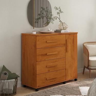 Imagem de Cômoda Mavi 4 Gavetas com Rodízios Corrediça Telescópica Tampo 25mm em MDF-MDP Cinamomo Movelove