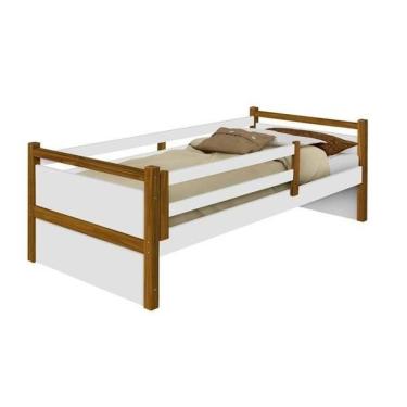 Imagem de Cama Infantil Bianca com Grade de Proteção Estrutura em MDF Branco-mel Pés em Madeira D...