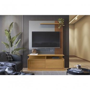 Imagem de Home para Tvs Até 55 Chicago 136cm Tauari Ripado com LED Cinza Perolizado Lukaliam Móveis