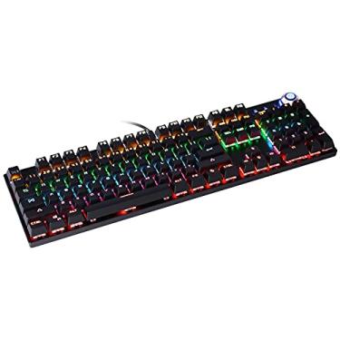 Imagem de Teclado mecânico RGB, teclado de computador 104 teclas 9 efeitos de iluminação botão versão teclado com design ergonômico, para jogos de PC