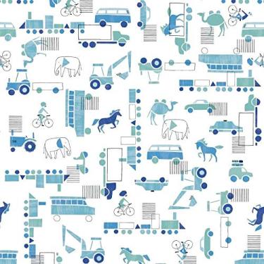 Imagem de Papel De Parede Infantil Brincar 3636 Vinílico Carro Caminhão Azul