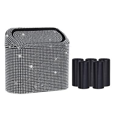 Imagem de eing Lata de Lixo para Carro com Tampa, Mini Lixeira de Carro de Cristal Bling Crystal, Organizador de Lixo Automotiva para Carros, Casa, Escritório - Branco