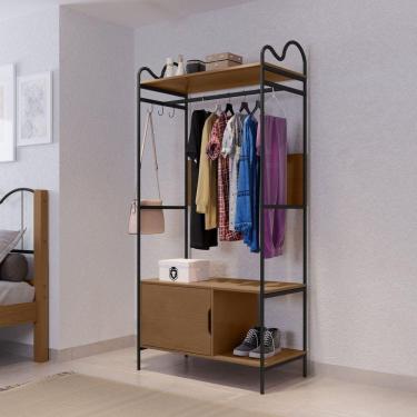 Imagem de Closet Aberto em Mdf 1 Porta 90x192cm Oasis Preto/Marrom