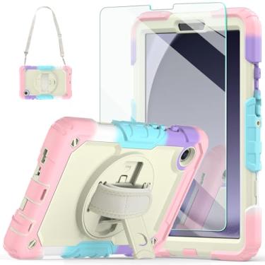 Imagem de Ambison Capa para Samsung Galaxy Tab A9 22.1 cm 2023 [à prova de crianças] Capa protetora de corpo inteiro com protetor de tela de vidro temperado 8,7H, suporte rotativo de 360° e alça de mão (rosa