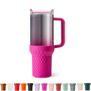 Imagem de Uvafly Bota de silicone para Stanley, capa protetora inferior de copo, acessórios para Stanley Quencher H2.0 FlowState Tumbler 1,134 g / Adventure Quencher Tumbler 1,134 g (rosa vermelha)