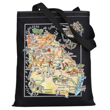 Imagem de LEVLO Fun State Map Of Georgia Tote Bag Georgia Travel Souvenir Gift 1940's Georgia Cartoon Illustration Shoulder Bag, Bolsa preta Georgia