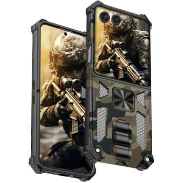 Imagem de CCSmall Capa camuflada para Motorola Razr+ Plus 2024 com suporte, capa camuflada resistente à prova de choque embutida com suporte dobrável para Motorola Razr Plus 2024/Moto Razr 50 Ultra MC verde