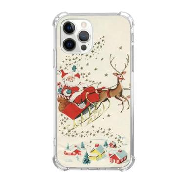 Imagem de LopeyKirt Capa de telefone vintage de Natal compatível com iPhone 15 Pro Max, Papai Noel no trenó para adolescentes, homens e mulheres, capa protetora de TPU moderna e legal