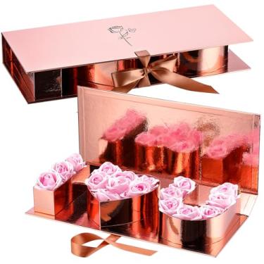 Imagem de Engrowtic Pacote com 2 caixas vazias para o Dia das Mães, "I Love U", caixa floral com tampas, presente de papelão vazio para o dia das mães, casamento, aniversário (ouro rosa)