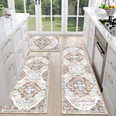 Imagem de Conjunto de tapetes de cozinha HEBE, estilo fazenda, antiderrapantes, laváveis, boho, passadeira para cozinha, lavanderia, corredor, entrada, 3 peças