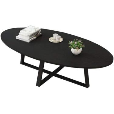 Imagem de Mesa de centro nórdica de madeira maciça, mesa lateral oval para sofá de apartamento, mesa de negociação, sala de estar, quarto, varanda, comprimento 100 cm, nogueira clara, preta