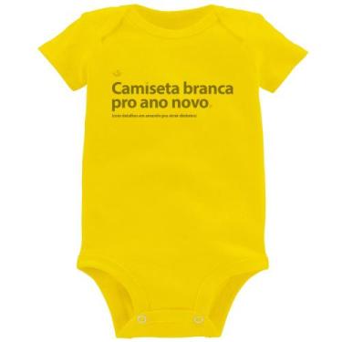 Imagem de Body Bebê Camiseta branca de ano novo - Foca na Moda, Amarelo, GG
