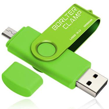Imagem de BorlterClamp Pen Drive USB 3.0 de 128 GB, pen drive OTG com porta micro USB para smartphone, tablet e computador Android (verde)