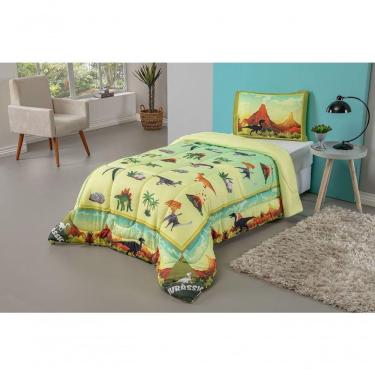Imagem de Kit Edredom Plush Fofinho Infantil Dupla Face Dream 2 Peças Solteiro Dinossauro