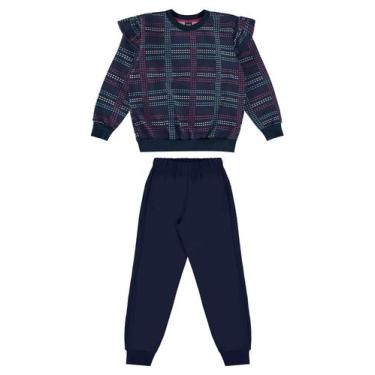 Imagem de Conjunto Infantil Feminina com Blusão Xadrez e Calça Bee Loop, Azul ma