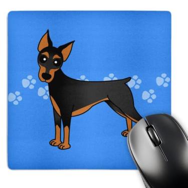 Imagem de 3dRose LLC Mouse pad 20,3 x 20,3 x 0,63 cm, casaco preto fofo Doberman Pinscher desenho de cachorro azul com estampas de patas (mp_40901_1)