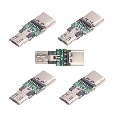 Imagem de xiwai 5 pçs/lote USB 2.0 micro conector macho de 5 pinos para USB tipo-C fêmea dados de alimentação PCB teste PCB placa adaptador PCBA para laptop, tablet, telefone
