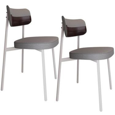 Imagem de Kit 02 Cadeiras Estofada Para Sala De Jantar Astrid Branco C01 Linho Cinza Courino Café - Lyam Decor