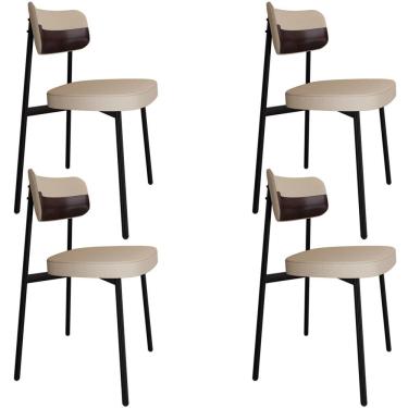 Imagem de Kit 04 Cadeiras Estofada Para Sala De Jantar Astrid Preto C01 Linho Areia Courino Café - Lyam Decor