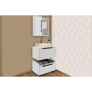 Imagem de Conjunto De Banheiro Balcão Suspenso Bn3646 E Balcão Com Rodízios Bn3647 60cm E Armário Com Espelho Bn3648 60cm Branco - Tecno Mobili