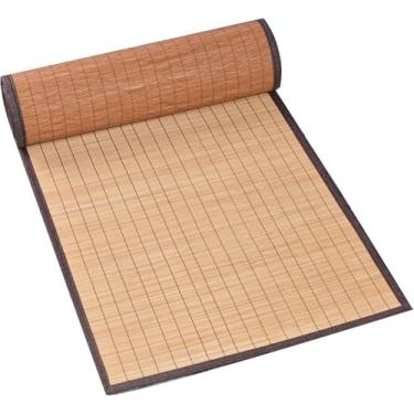 Imagem de Caminho De Mesa De Bambu Natural Com Borda De Tecido Marrom, Tapetes De Mesa De Isolamento Térmico Simples Tecidos à Mão, Jogos Americanos Laváveis Para Toalha De Mesa De Jantar, Brown, 30×90cm