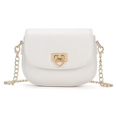 Imagem de LJCTULY Bolsas infantis para meninas - Bolsa infantil com cadeado de coração - Bolsa transversal para meninas, presente de aniversário para crianças (branca)