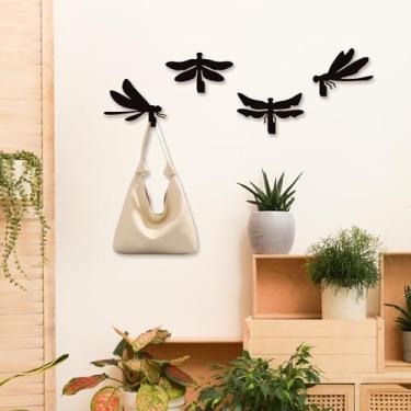 Imagem de Xedatric Conjunto de 4 para decoração de parede de libélula – ganchos de metal para revestimento de parede com designs de libélula, decoração de libélula ao ar livre e arte de parede de jardim