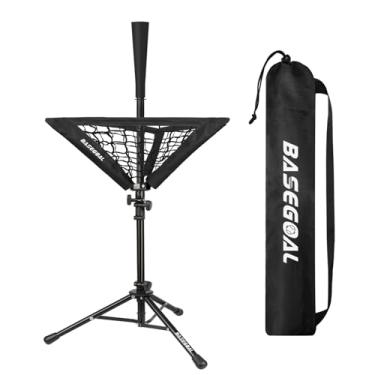 Imagem de BaseGoal Camiseta de beisebol, softball, viagem, portátil, tripé com suporte de borracha, para treino de rebatidas, com suporte de beisebol e bolsa de transporte
