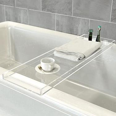 Imagem de Bandeja para banheira, prateleira para banheira, bandeja para banheira de acrílico transparente, organizador de casa de banho de luxo, prateleira para banheira ao longo da banheira, acessórios para