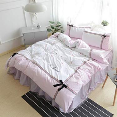 Imagem de Conjunto de capas de edredom de algodão estilo princesa branco duplo solteiro saia para cama 3 peças tamanho solteiro 3 peças