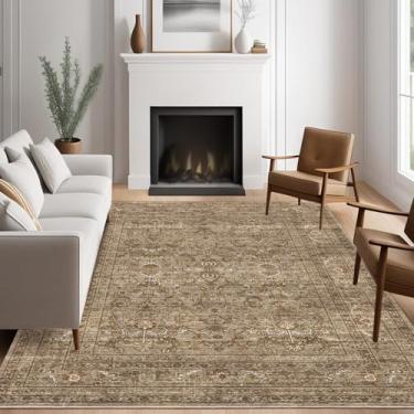 Imagem de Tapetes laváveis, tapete grande boêmio para sala de estar, quarto, 2,8 m x 3,5 m, marrom