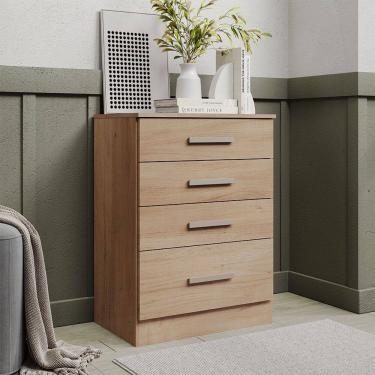 Imagem de Comoda Gaveteiro 4 Gavetas para Quarto com Corredicas Telescopicas Puxadores Modernos Design Compacto