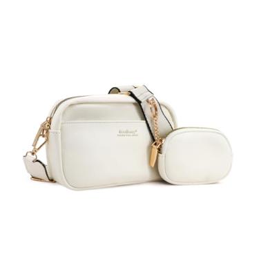 Imagem de Andiker Bolsa transversal pequena para mulheres, bolsa transversal quadrada com alça larga ajustável, mini bolsa de moedas removível, Branco