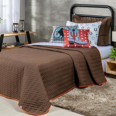 Imagem de Kit Cobre Leito 5 Peças Solteiro Colorful To Decorando 100% Poliéster - Texas Marrom