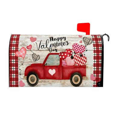 Imagem de Ancordivo Capas para caixa de correio feliz dia dos namorados tamanho padrão magnético 53 x 45 cm vermelho caminhão amor coração búfalo xadrez caixa de correio dia dos namorados envelopes caixa postal