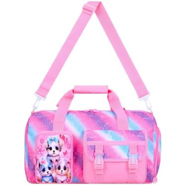 Imagem de Bolsa de viagem para meninas com compartimento para sapatos, bolsa esportiva infantil para academia de fim de semana para dormir para crianças pequenas - 3 cães