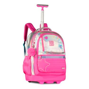 Imagem de Mochila Menina Carrinho Holografica RB Grande Escolar feminina (Rosa)