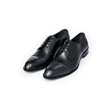 Imagem de Sapatos sociais masculinos feitos à mão em couro formal Oxford para negócios premium Brogue Derby sapatos sociais retrô para homens, Preto, 9-9.5