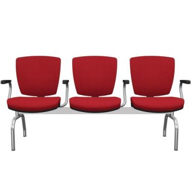Imagem de Cadeira Longarina 3 Lugares Aeroporto Recepção Cromado Baixa Flexi P03 Poliéster Vermelho - Lyam