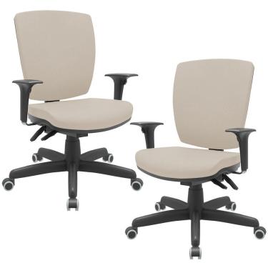 Imagem de Kit 02 Cadeiras De Escritório Diretor Office Base Giratória Preto Alta Flexi P03 Vinil Bege - Lyam