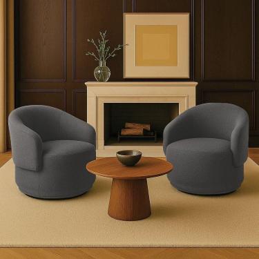 Imagem de Poltrona Decorativa Orgânica Kit 2 Névoa Bouclê E03 - D`rossi Cinza Escuro