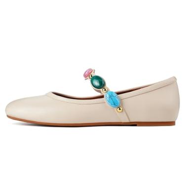 Imagem de Gothictor Sapatilhas femininas de leopardo de malha, sapatilhas, sapatilhas Mary Jane, sapatilhas, sapatos sociais femininos, Bege, 38