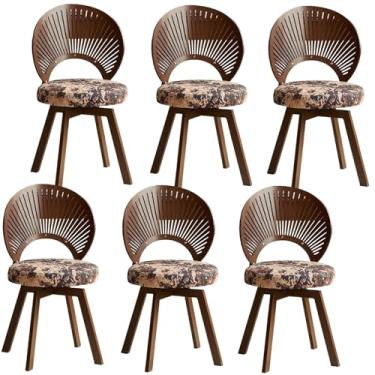 Imagem de Cadeira de jantar giratória de 360°, cadeira estofada de tecido com encosto em forma de concha de madeira maciça, pernas de aço carbono, espuma de alta densidade, fácil de montar, 6 peças