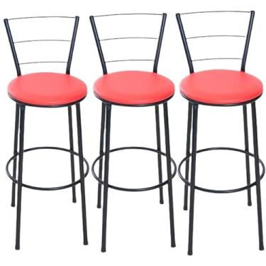 Imagem de 3 banquetas alta encosto 3 arame cozinha bancada gourmet (3.bq.alta.3.arame/vermelho)