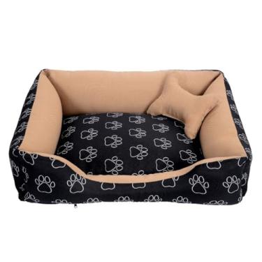 Imagem de Cama Pet para Cachorro e Gato Média | Confortável, Lavável e Impermeável | Zíper e Enchimento Removível(Pata Bege)