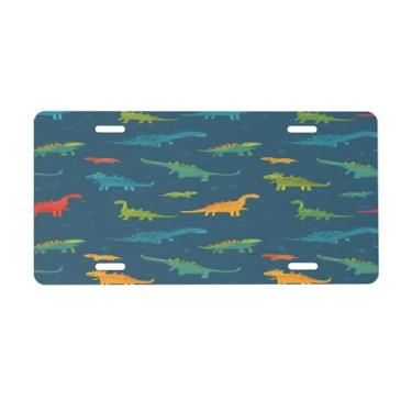 Imagem de Placa de licença fofa verde dinossauro para frente do carro placas de carro alumínio metal adequado para caminhão, placa de porta de carro, bar, café, acessórios automotivos para homens e mulheres 15