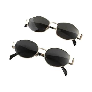 Imagem de 2 pçs vintage estilo punk óculos de sol retro redondo armação de metal