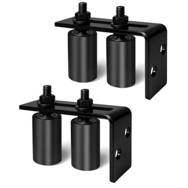 Imagem de Pacote com 2 guias de rolo universal de 7,6 cm, rolos de guia de portão deslizante de nylon com suporte em L preto, kit de rolo de ferragens para portões deslizantes/guia de porta de celeiro -2 kits